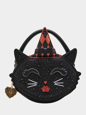 Betsey Johnson Kitsch Scaredy Cat Black Rhinestones Crossbody Bag 2026 NWT